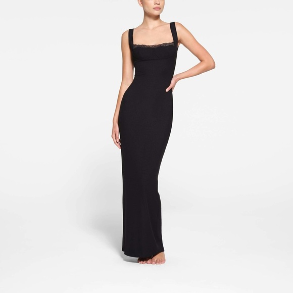 SKIMS | Dresses | Skims Soft Lounge Lace Long Dress With Bralette Onyx |  Poshmark